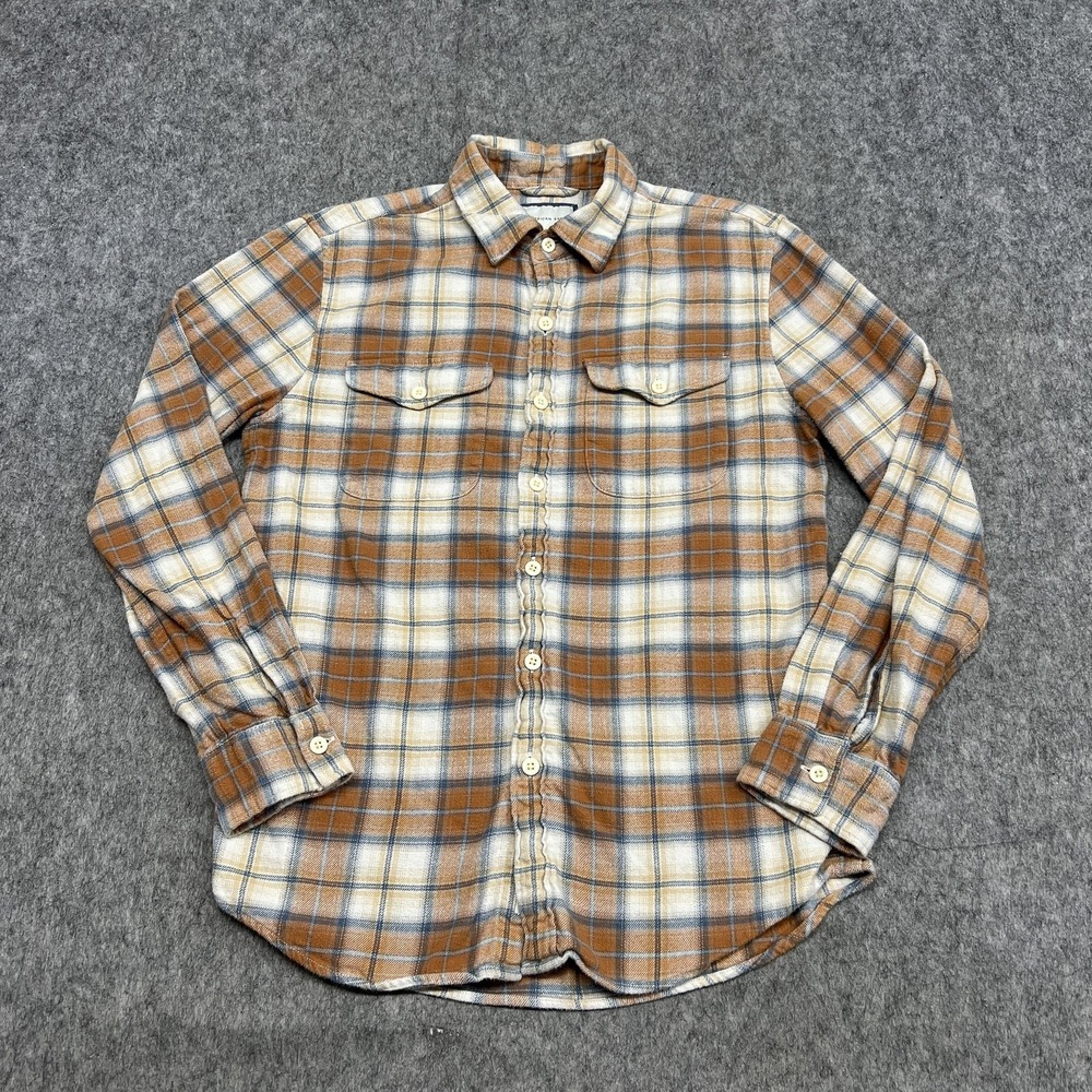 American Eagle Shirt Mens S Beige Plaid‎ Long Sleeve Button Flannel Casual Relax